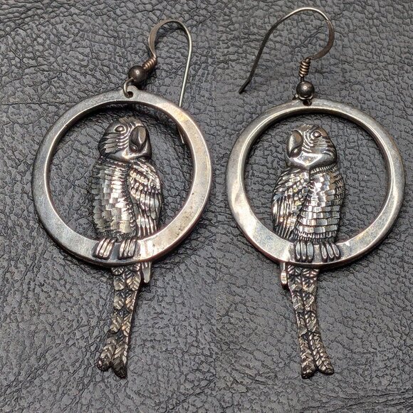 Vintage Sterling Silver Parrot earrings - Picture 1 of 4